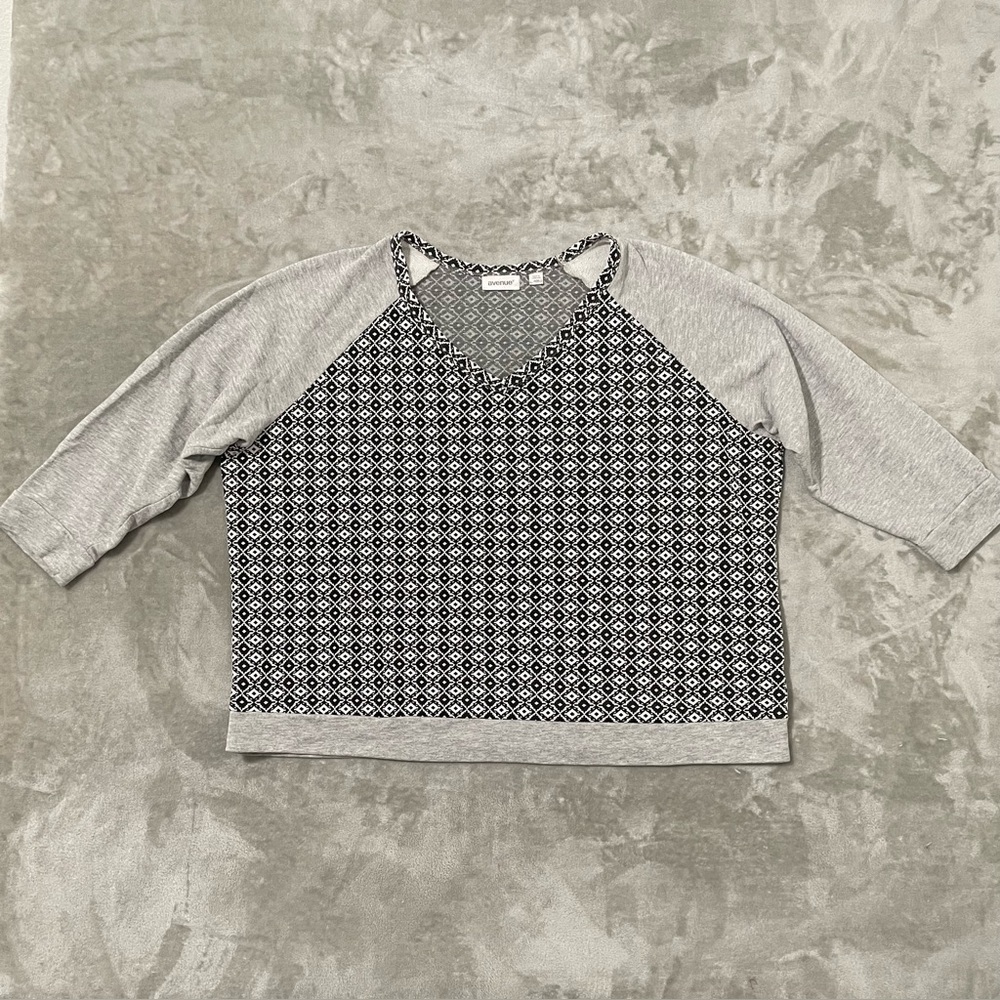 Avenue 3/4 Sleeve Geometric Pattern Knit Sweater Size 26/28 Plus Gray Black